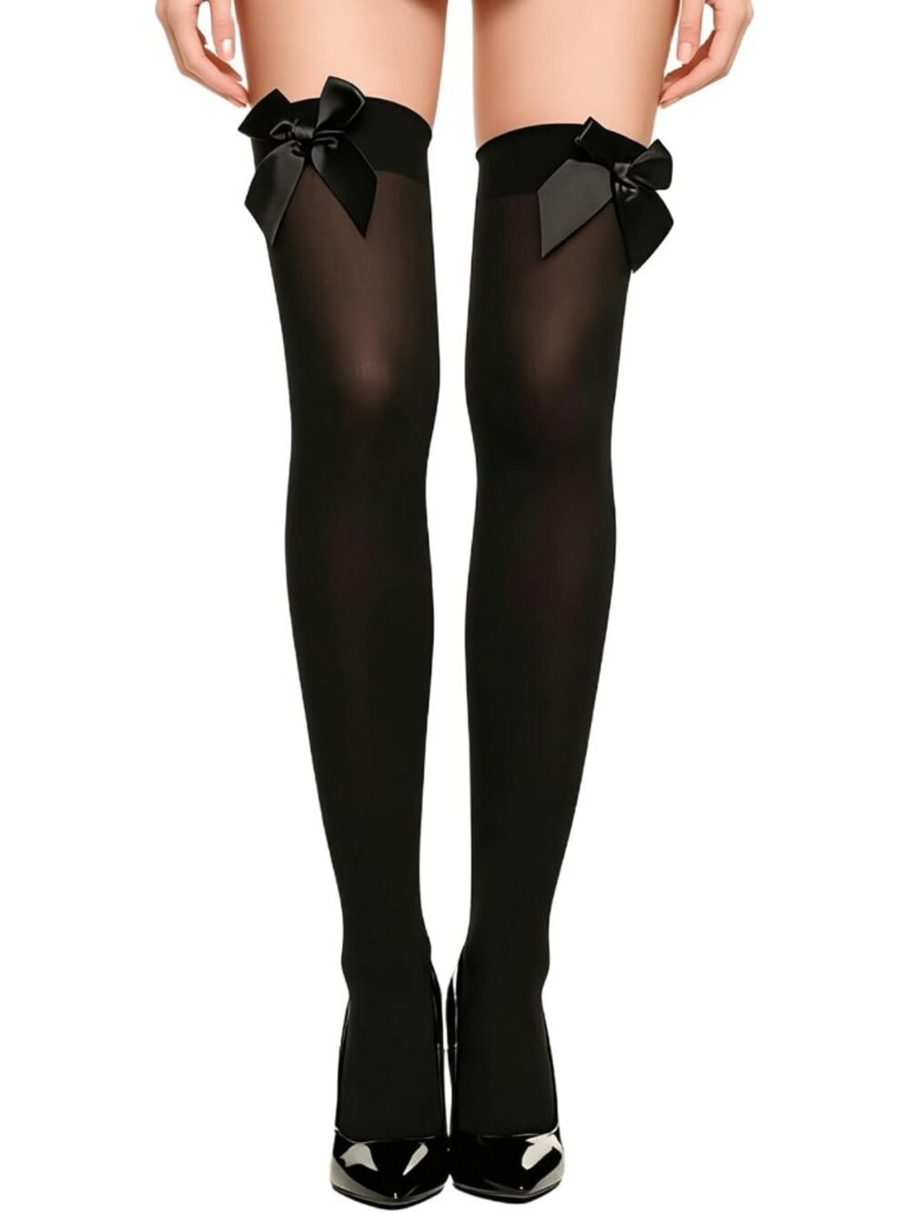 Women's Black Bow Pumpkin Striped Thigh High Over Knee Halloween Socks